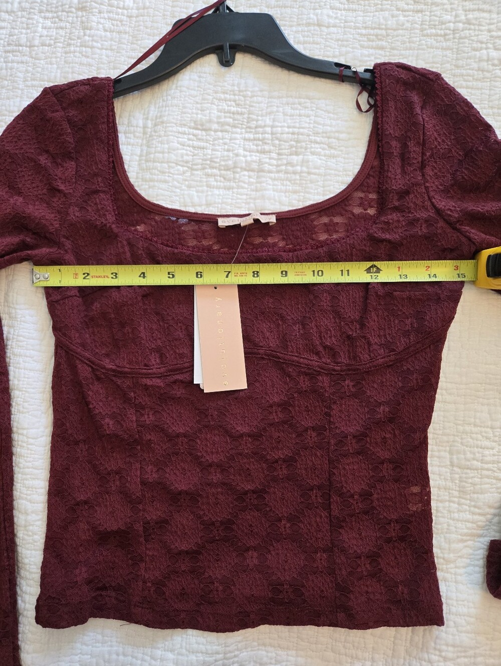 EvolutionaryKnit Lace Scoop Neck Long Sleeve Top, Burgandy, Size Medium - Picture 3 of 5